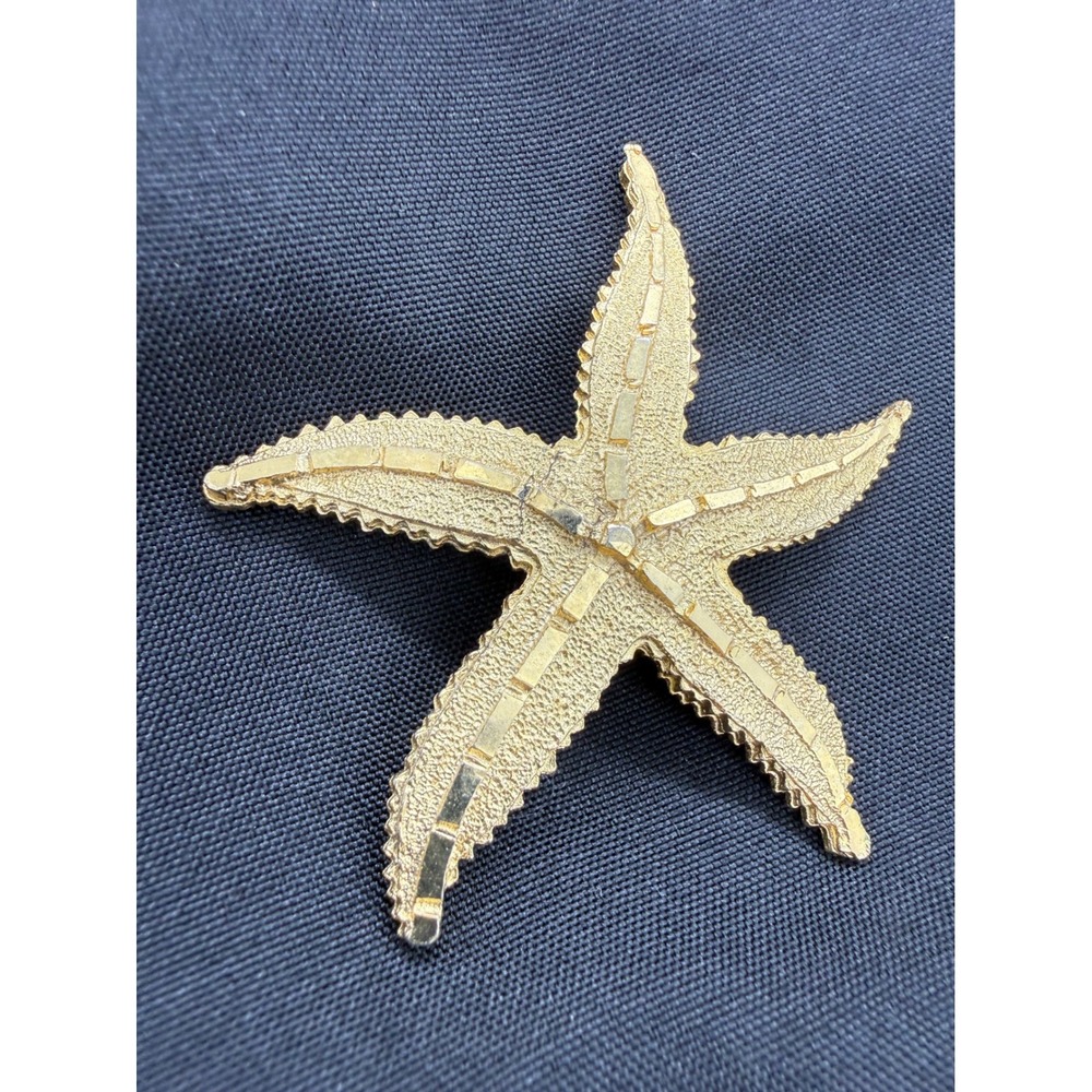 Vintage Gold Tone Textured Starfish Brooch Nautical Sea Star Pin Beachy‎ Gift